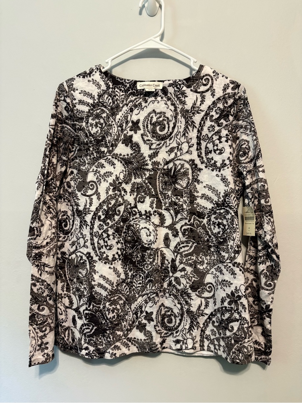 Coldwater Creek Black & White Paisley-Print Long Sleeve Tee